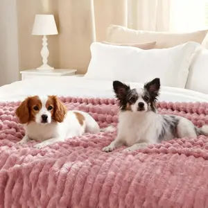 Faux Rabbit Fur Striped Throw Blanket – Ultra Soft Plush Sofa Blanket for Couch, Bed or Office Nap, Lightweight Cozy Blanket for Living Room & Bedroom