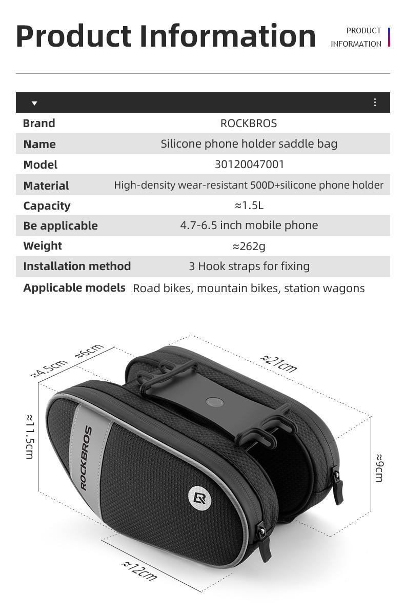 ROCKBROS Bike Front Frame/Handlebar Phone Mount Bag Top Tube Bike/Bicycle Bag Waterproof Cycling Accessories Bike Pouch with 360° Rotation Phone Holder Fit Smartphone Below 6.7''