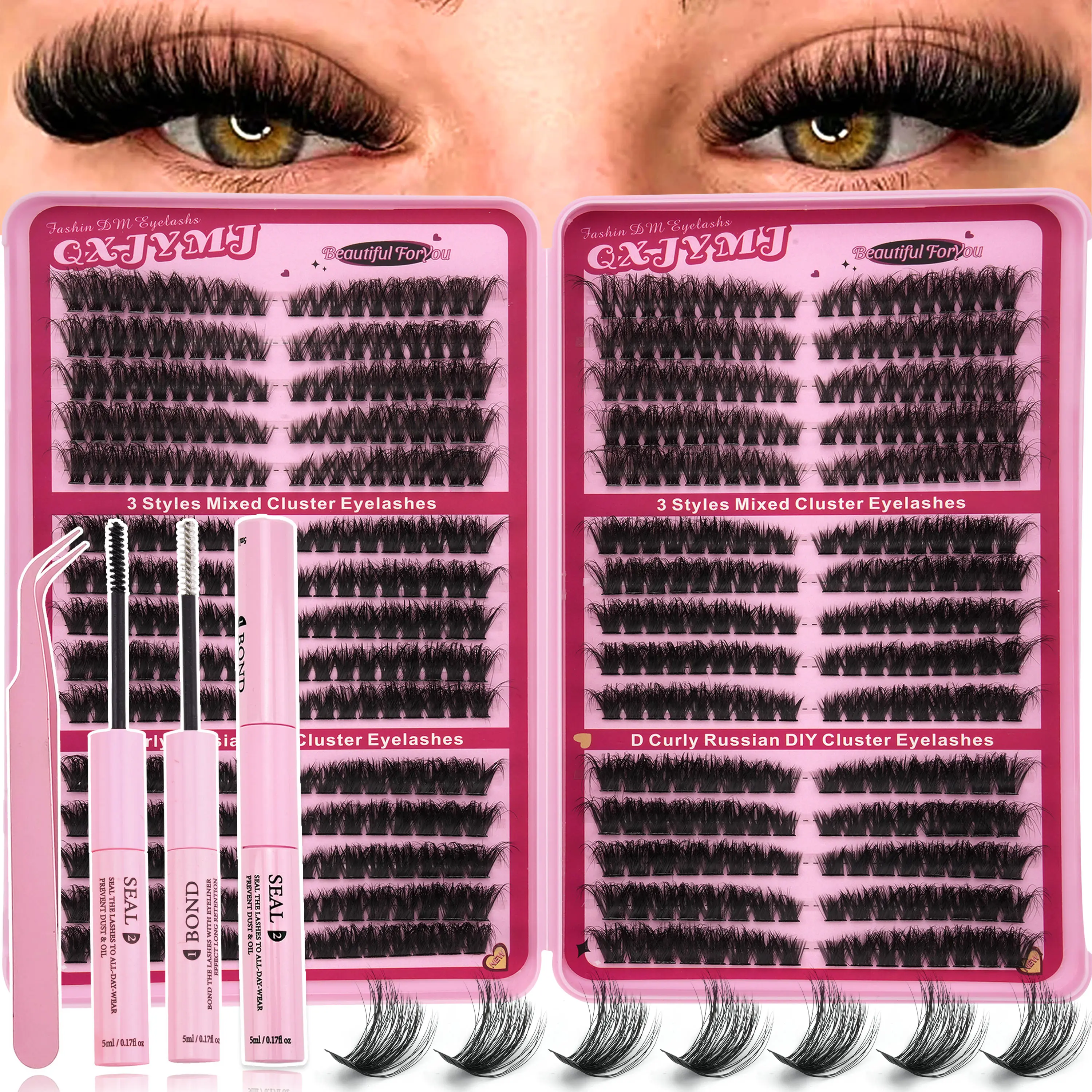 540pcs D Curl ，Natural Looking False Eyelashes，Individual Lash Cluster Kit, Fluffy Thick Soft Lightweight Cluster Fake Eyelashes， Large Capacity Lash Extension Kit Lash Clusters，For Beginners For Daily Life, Wedding, Date, Party, Music Festival, Halloween