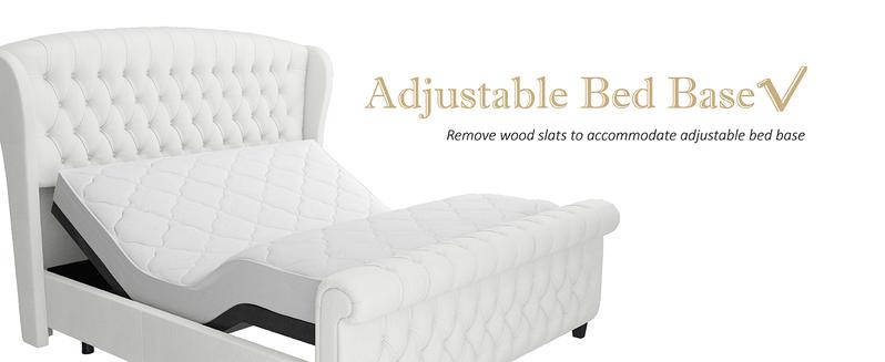 AMERLIFE Chenille Upholstered Sleigh Bed with Curved Headboard & Footboard, Deep Button Tufted, Wood Slats Support, No Box Spring Needed
