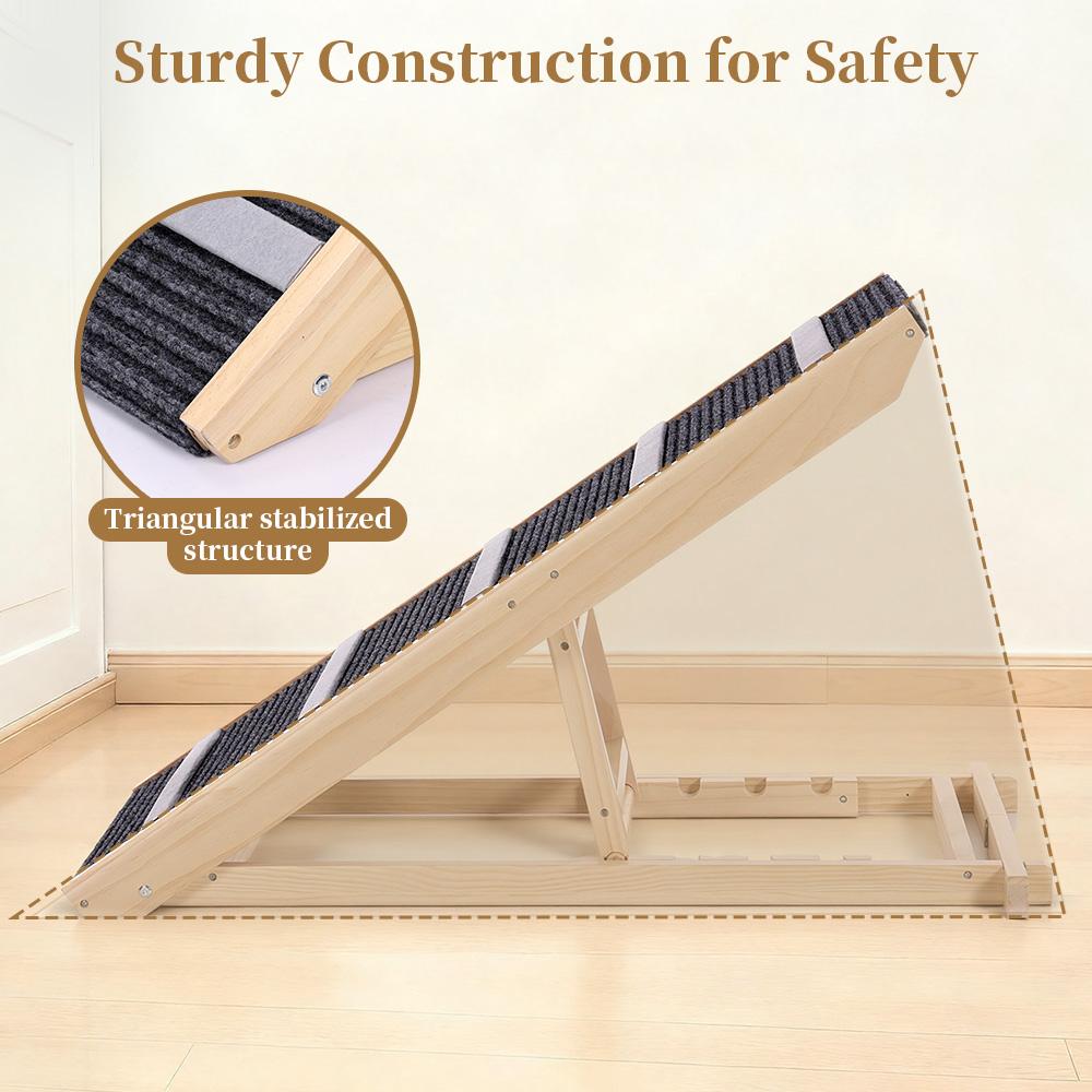 PetCozife Extra Wide Dog Ramp, Folding Wooden Pet Ramp for Bed, with 23" Long Ramp, Adjustable from 15.2" to 23", Adjustable Dog Ramp for Small, Large, Old Dogs & Cats, Suitable for Couch, Sofa, Car, Portable Stable Dog Pet Steps, Supports Up to 200lbs
