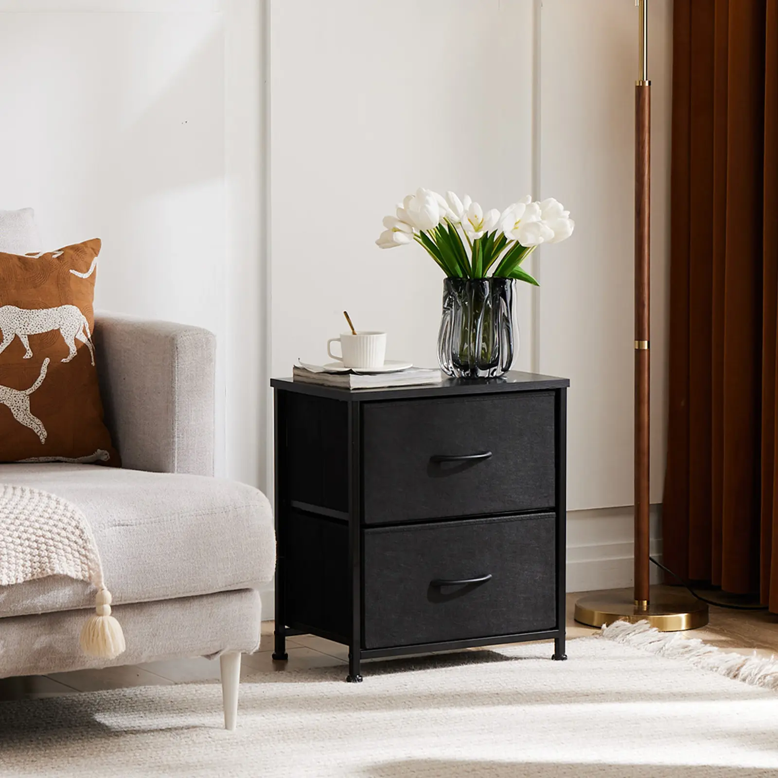 Sweet Furniture S - Nightstand with 2 Fabric Drawers, Small Dresser, Side Table, End Table, Bedside Table, Night Stands, Bedroom Furniture,dorm essentials,home decor
