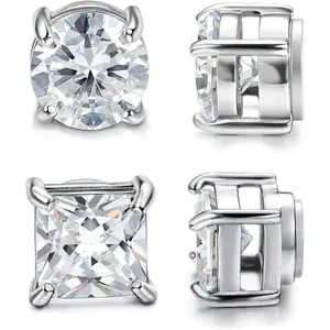 2 Pairs Stainless Steel Magnetic Stud Earrings for Men Women Non-piercing CZ 5-8MM FallFreshness