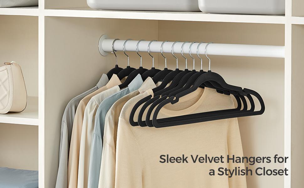 SONGMICS Velvet Hangers 100 Pack, Non-Slip Clothes Hangers, Suit Hangers with Shoulder Notches, Pants Bar, 360° Swivel Hook, Space-Saving, for Closet, Ink Black UCRF029B010