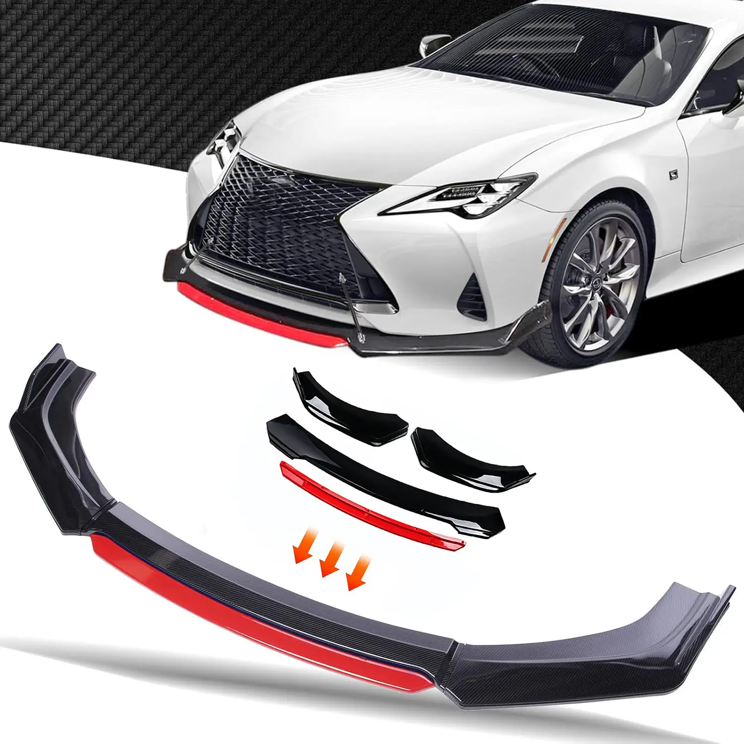 4pcs Set Universal Front Bumper Lip Chin Spoiler Splitter Diffuser Wing Protector Trim Sticker Car Body Kit,Fits for Honda, Audi,Ford,BMW,Honda,Volkswagen,Chevrolet,Civic,Benz,Mazda,GMC Nissan,Toyota, Mitsubishi,Durango, Dodge Charger SRT,