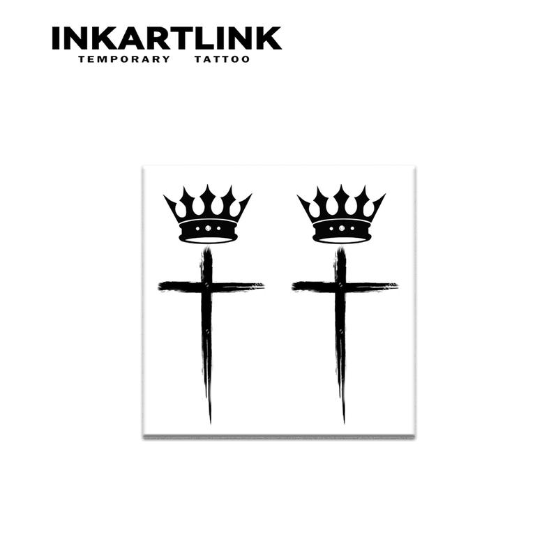 INKARTLINK Tattoo Tech Cross Series Crown Temporary Tattoos 2 Sheets Semi-Permanent Waterproof Realistic Look for Men and Women Ideal for Swimming Party - Temporarytattoo