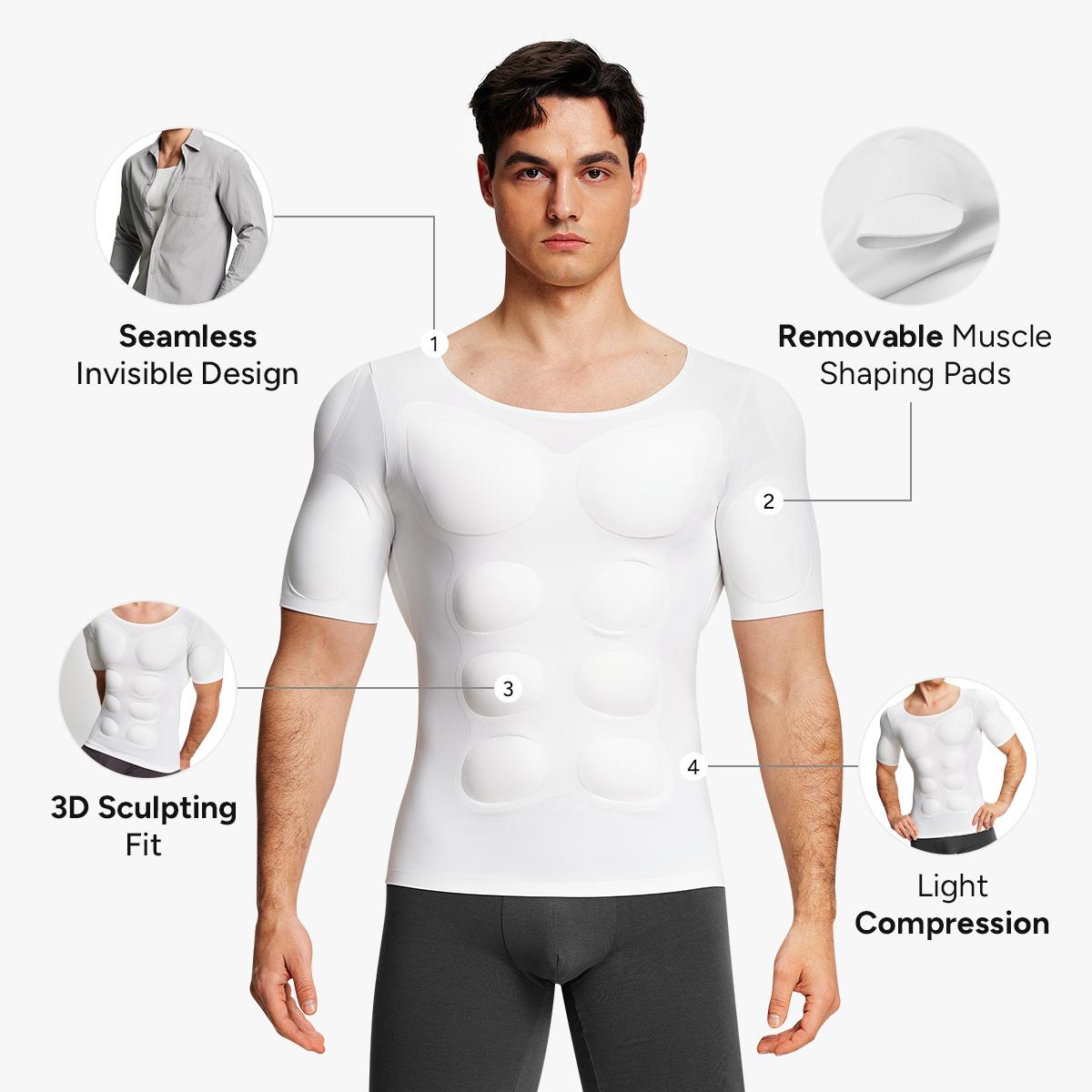 【LIVE】Nebility Men’s Invisible Seamless Muscle-Enhancing T-Shirt with Removable Muscle Pads and Light Compression Function, Suitable for Everyday Wear, Cosplay, and Special Occasions
