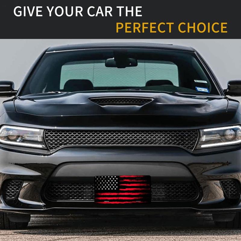 Front License Plate Cover Car Decor Accessory Aluminum Metal Rust-Proof US Car Plate Novelty Vanity Tag Cover with 4 Holes for Men Women 6 * 12 in - Black Red American Flag