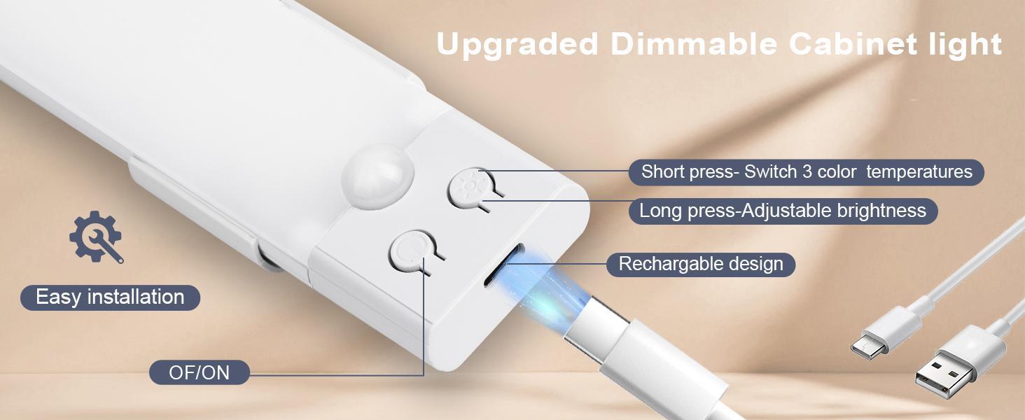 Under Cabinet Lights, Motion Sensor Night Lights Indoor, 1800mAh USB Rechargeable Lights, Dimmable Wireless Closet Lights for Kitchen, Wardrobe, Pantry, Closet, Bathroom, Stairs, Sink Cabinet, Garage, St. Patrick's Day Home Decor, Easter Sunday Gifts