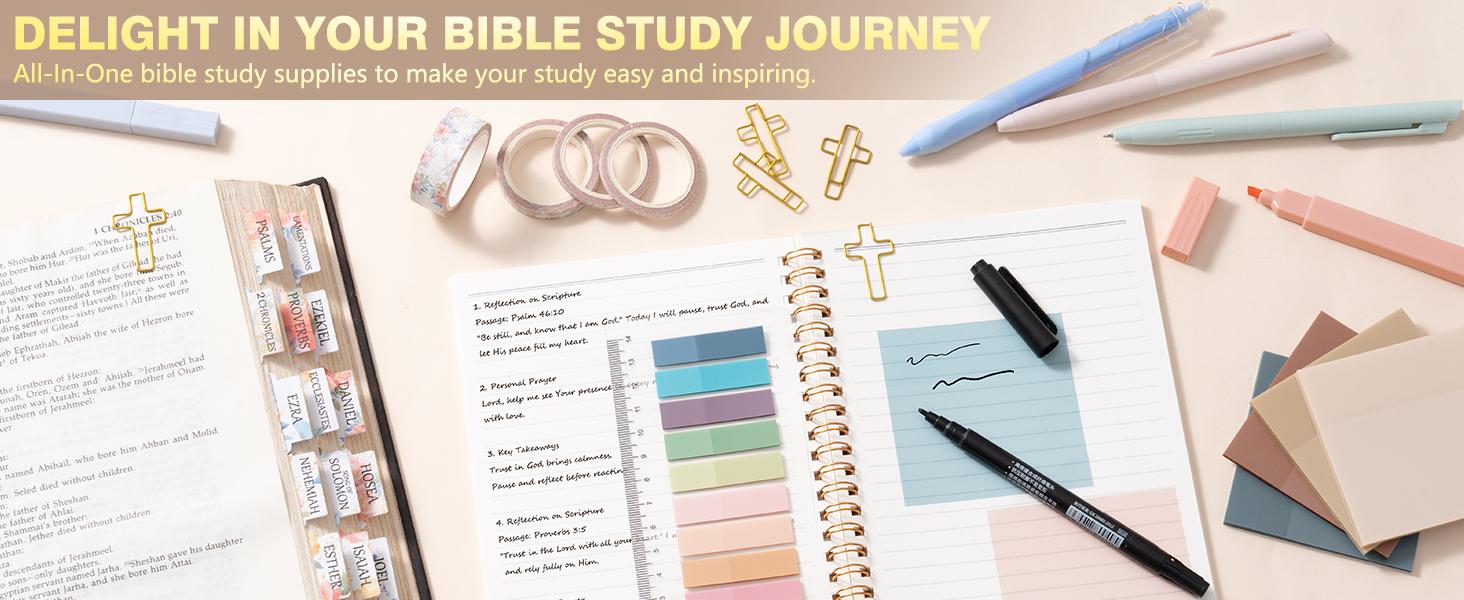 FLOE Bible Study Supplies Journaling Kit for Women with Bible Cover Case,  Easter Christmas Christian Gifts for Women, Bible Study Tools Accessories Set with Highlighters Pens, Pencil Case Notebook Annotation Kit