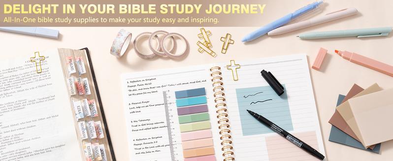 FLOE Bible Study Supplies Journaling Kit for Women with Bible Cover Case, Christmas Christian Gifts for Women, Bible Study Tools Accessories Set with Highlighters Pens, Pencil Case Notebook Annotation Kit