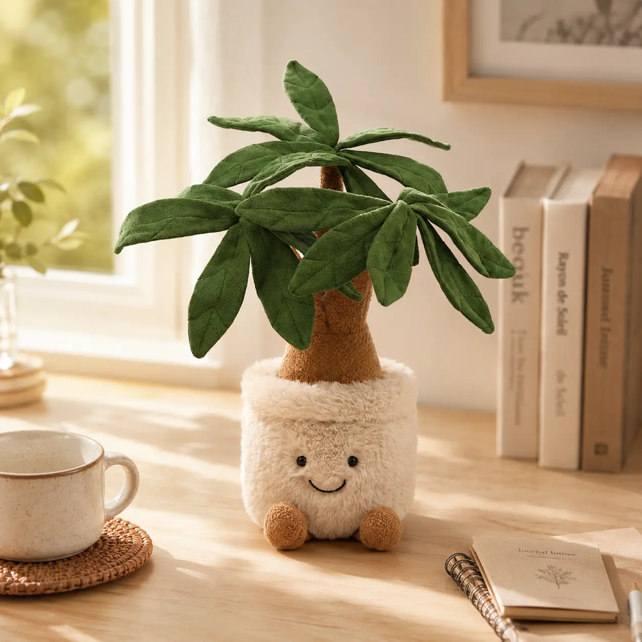 Smilebella 14" Stuffed Money Tree Plushie - Cozy Potted Plant Toy for Desk Decor, Soft Succulent Room Aesthetic Gift for Friends