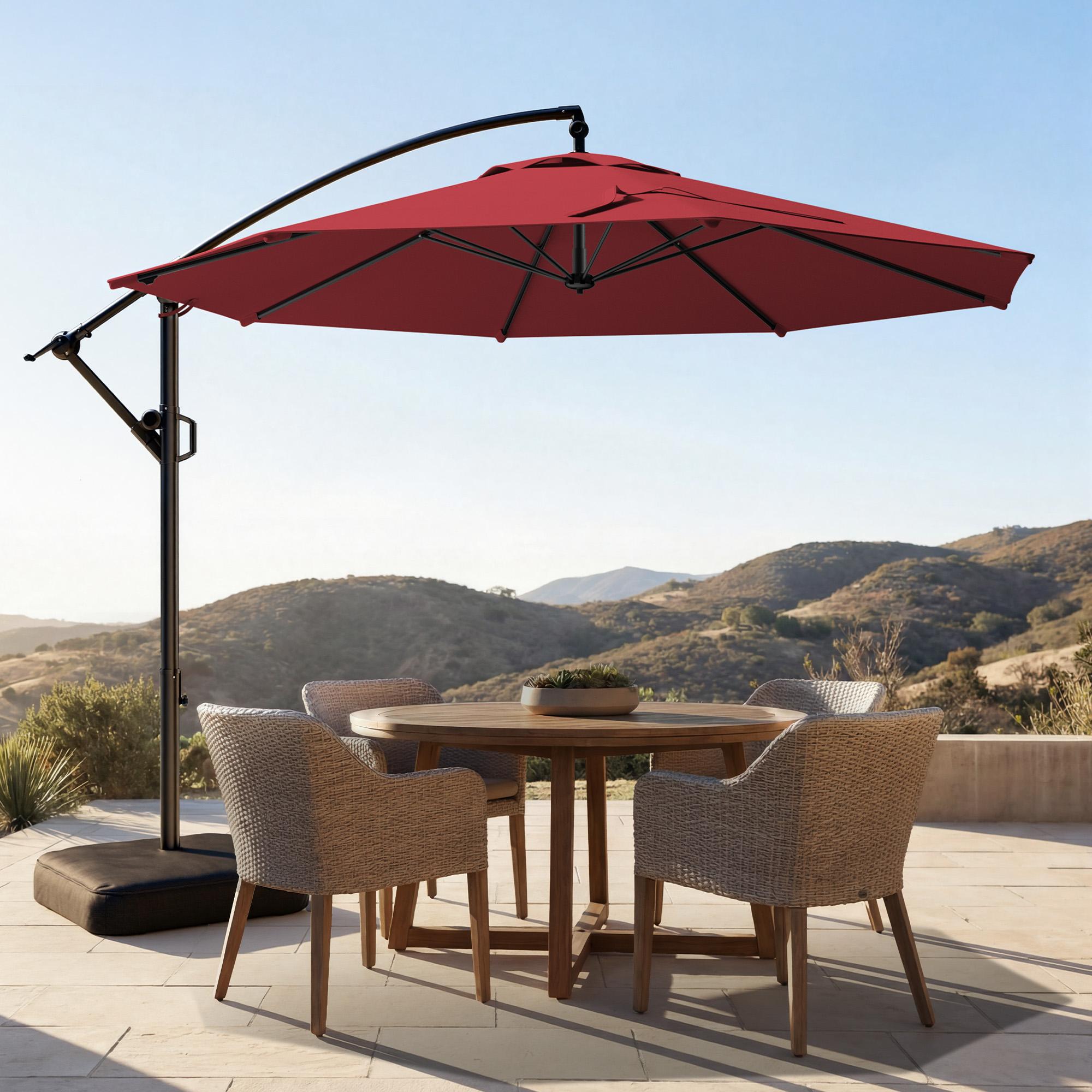 【Spring Sale】10ft Solar Outdoor Patio Umbrella, UPF50+ UVOutdoor Table Umbrella, Yard Umbrella, Market Umbrella with 8 Sturdy Ribs, Push Button Tilt and Crank- with Base