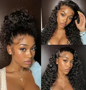 360 Water Wave Natural Black 180 Density Snug Fit Transparent Lace Frontal Pre Cut Pre Bleached Knots With Secure Clips 100% Human Hair Wig #Summervibes