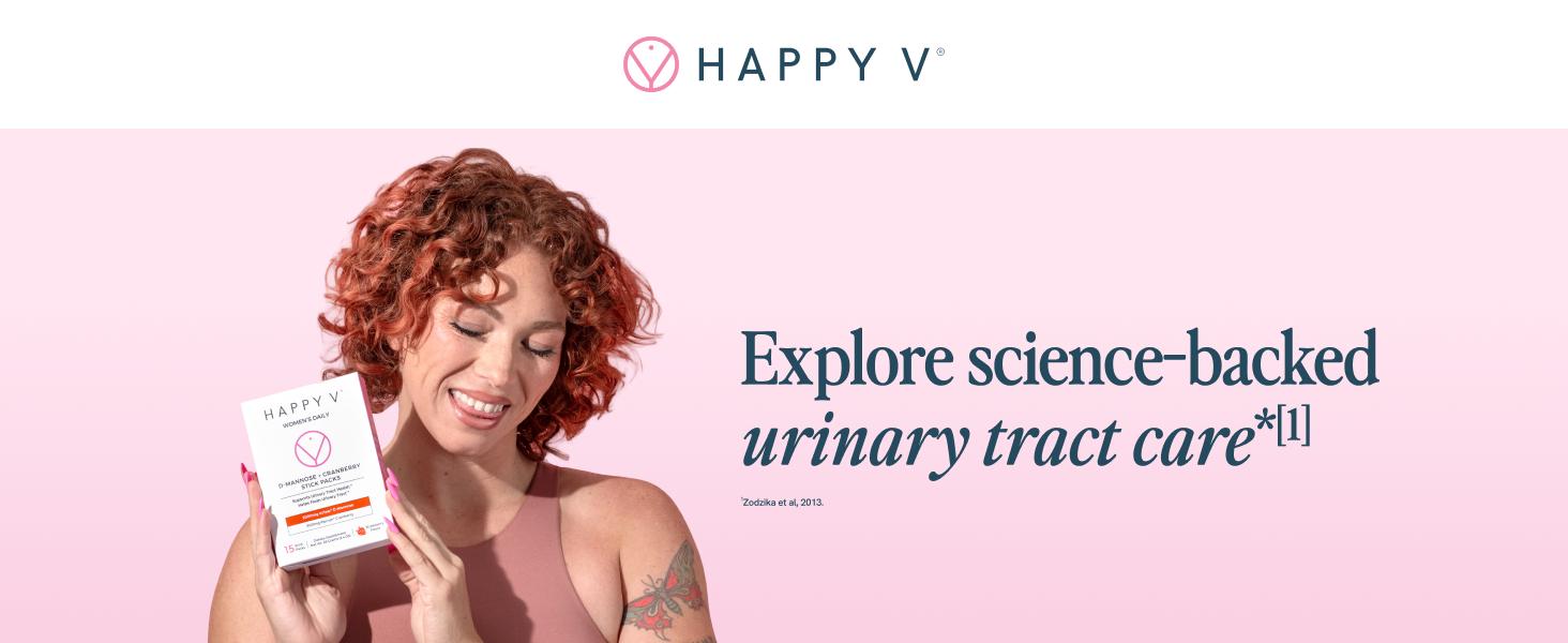 Happy V D-Mannose + Cranberry Stick Packs – Prevent & Fight Urinary Tract Infections for Women Healthcare Edible