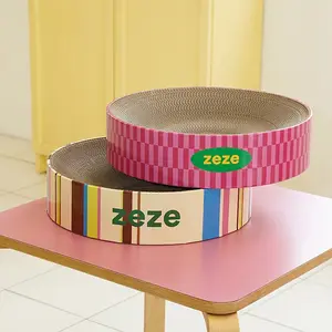 ZEZE Round Cat Scratcher Bed — Durable Corrugated Cardboard Cat Lounge, Scratch & Sleep Bowl Shape Cat Bed, Cozy Curved Design, Minimal Mess, Sturdy Edge Support