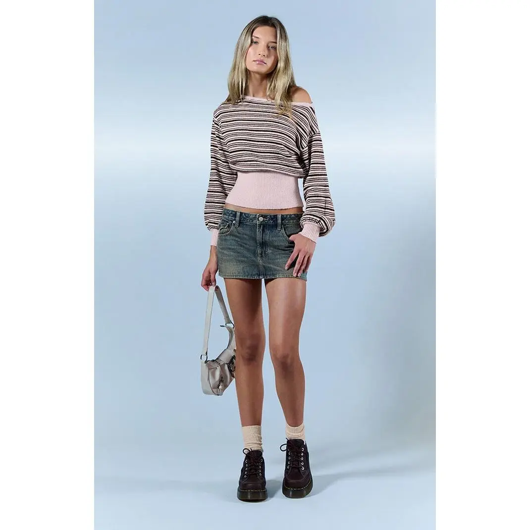 Pacsun Women's Piper Medium Blue Back Pocket Low Rise Jean Micro Skirt - Multicolor