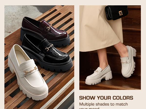 Dream Pairs Women's Platform Loafers Chunky Heel Lug Sole Casual Office Business Shoes