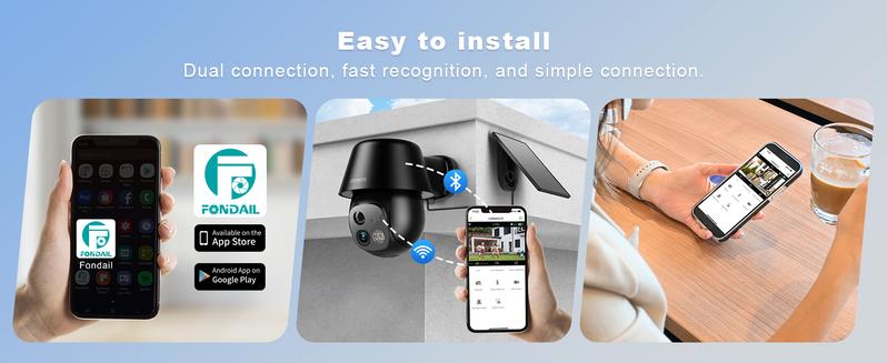 ZEEPORTE 2K WIFI  Security Cameras Wireless Outdoor-360° PTZ Cameras for Home Security with Solar Panel/Battery Powered, Night Vision, Two-Way Audio, PIR Sensor