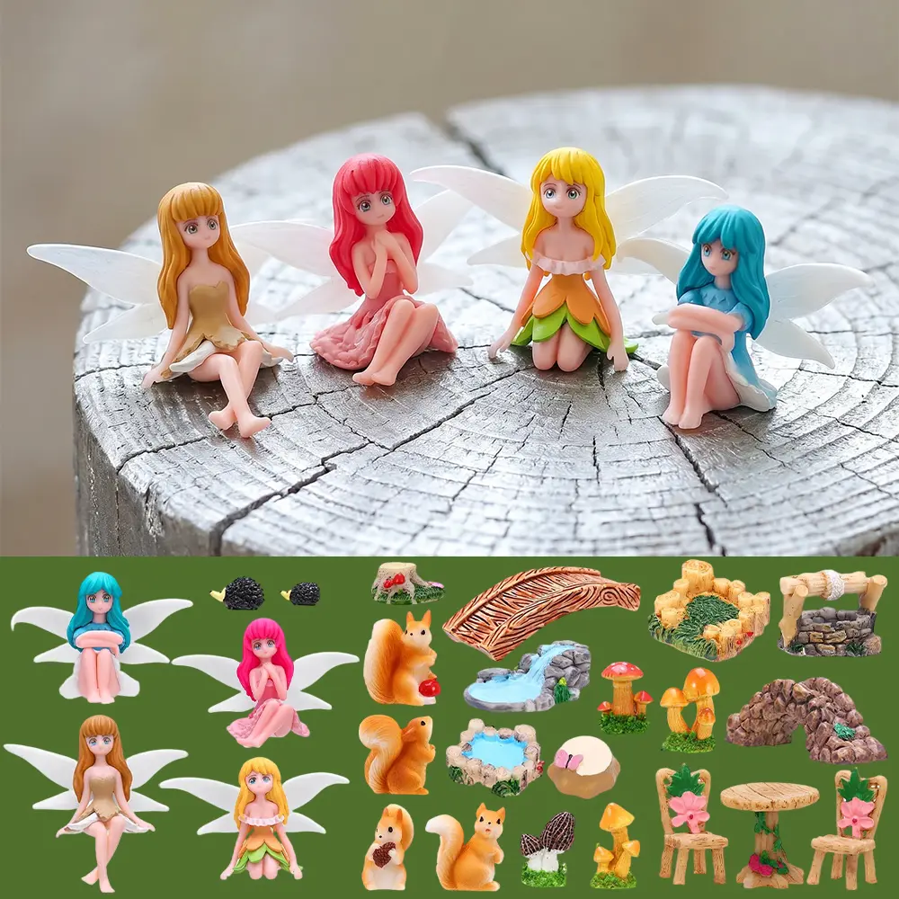 25Pcs Fairy Garden Outdoor Accessories - Miniature Ornaments, Fairy Figures, Animal & Plant Furniture Set for DIY Terrarium, Potted Plants, Dollhouse Desk Decor