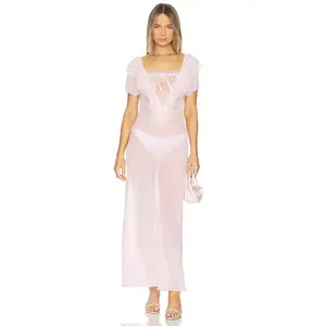 For Love & Lemons Grace Maxi Slip Dress in Light Pink
