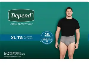 Depend Fit-Flex Men's Underwear 80 Count - Extra Large (44-54 in) Discreet  XL