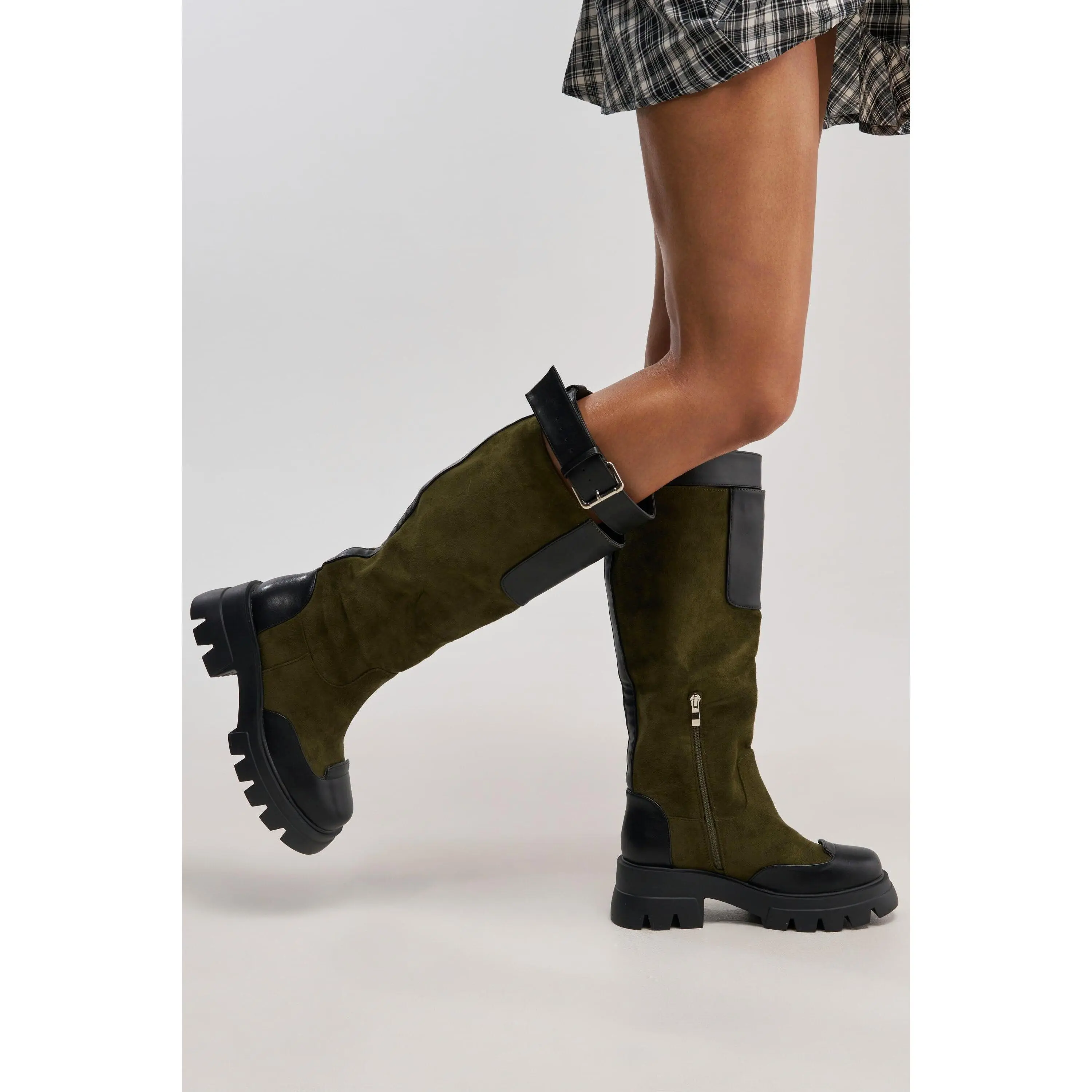 AZALEA WANG DALILA OLIVE FAUX SUEDE FLAT BOOT