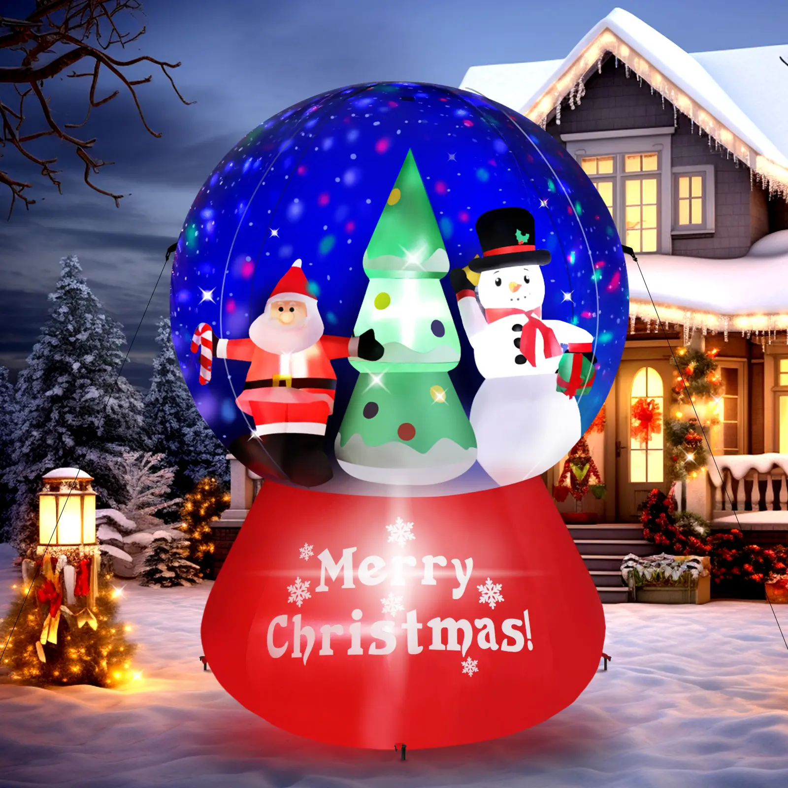 Fraser Hill Farm 6-Ft Tall Santa & Snowman Snow Globe Blow Up Inflatable with Lights, Rope, Durable Fabric, Christmas Fun for Outdoor Christmas Lawn & Yard Decor
