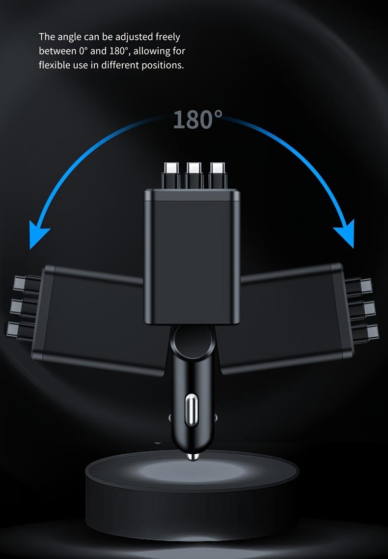 8-in-1 Car Fast Charger with 3 Retractable Cables 180° Adjustment LED Display Universal Plug for iPhone & Type-C Devices