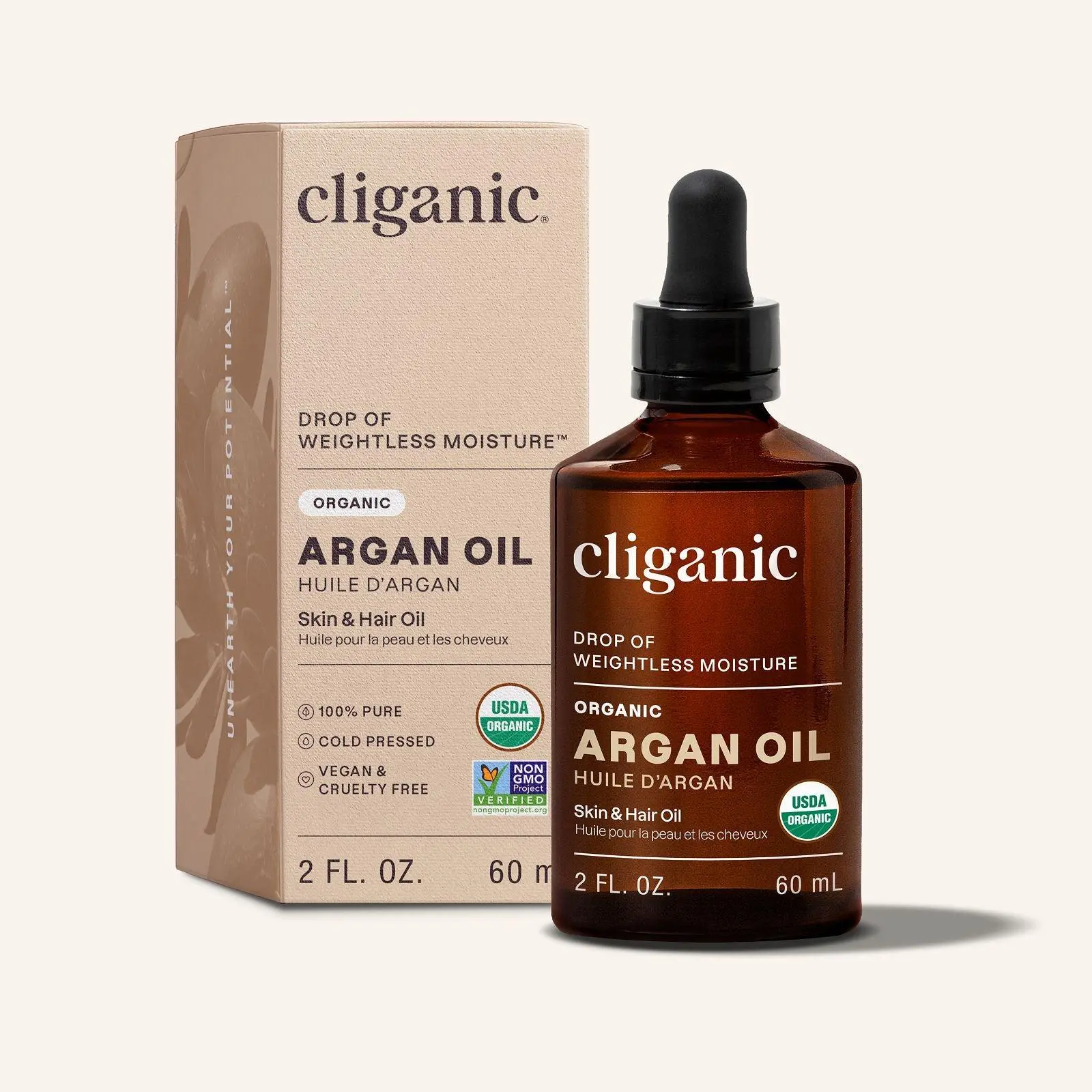 Cliganic Organic Argan Oil, 100% Pure - for Hair, Face & Skin | Cold Pressed Carrier Oil