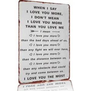 8x12 Inch Aluminum Metal Sign, Home Decor & Wall Decor Romantic "I Love You More" Quote, Couple Love Plaque For Bedroom & Master Suite