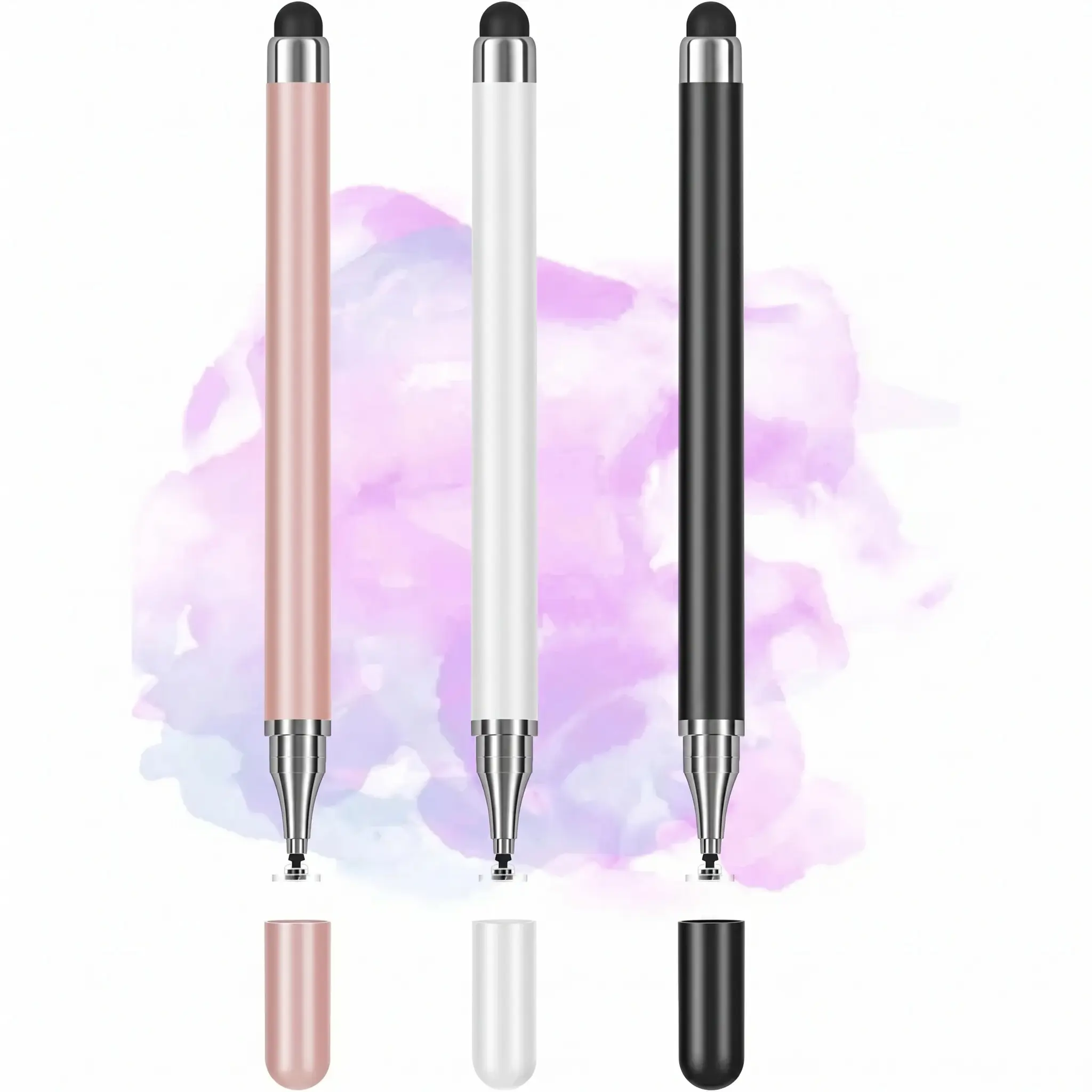 3-Pack Smooth Durable Universal 2-in-1 Touchscreen Stylus Pens, Precision Disc Tip Compatible with Android, iOS, Phones - Ideal for Writing, Drawing