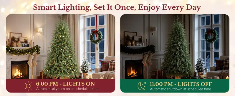 Pre-Lit Norfolk Pine Christmas Tree, 5/6/7.5/8FT Artificial Christmas Tree with Warm White & Multicolor LED Lights, Remote Control, Hinged PE & PVC Branches, Holiday Home Decor