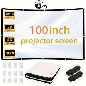 Easy Install Screen, 4K Easy-Install Projection Screen, Wall Mounted, Soft White, No Drill, Foldable HD Anti-wrinkle Projection Screen, With 8 Pcs Wall HookMovie Projection Screen 16:9 Indoor And Outdoor Projection