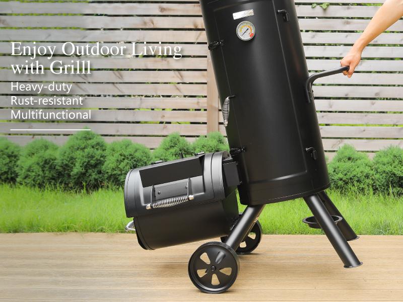 Heavy Duty Smoker, X-Large Charcoal Grill with Offset Smoker, 942 sq.in. Cooking Area, For Outdoor Camping Family & Friends Gathering Barbecue