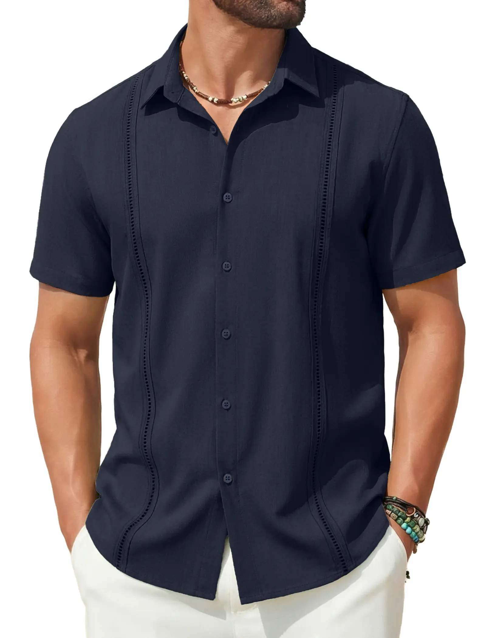 COOFANDY Mens Short Sleeve Cuban Guayabera Shirt Casual Summer Beach Button Down Shirts Menswear Top Clothing Soft