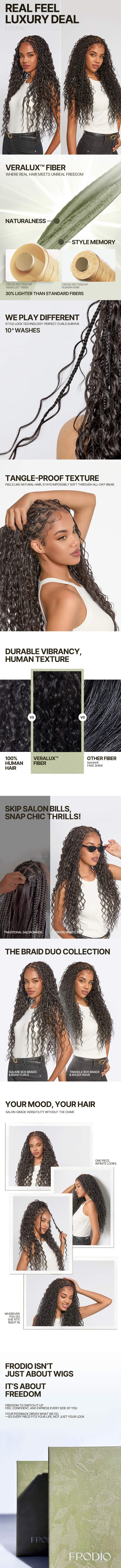 Frodio Veralux™ Fiber Full Lace Boho Curl & Water Wave Synthetic Box Braided Wigs Valentine's Day