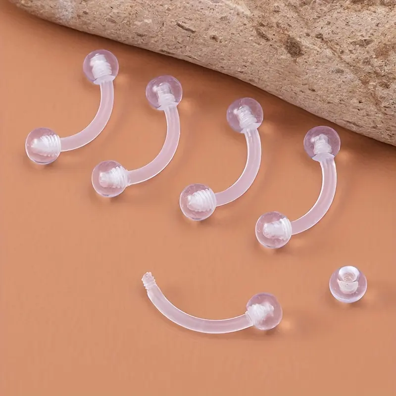 16G Acrylic Body Jewelry Set (ew40047mx 5pcs) - Curved Barbell Eyebrow Ring, Lip, Belly Button, Snug, Daith, Helix, Cartilage, Tragus Piercing Earrings, Lip Belly Button Piercing