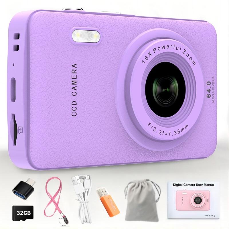 W&O Digital Camera,Portable CCD Cameras Gifts,HD Digital Video Cameras Toddler,Portable Toy 3-10 Ages Girls Boys,32GB TF Card Rechargeable Wireless