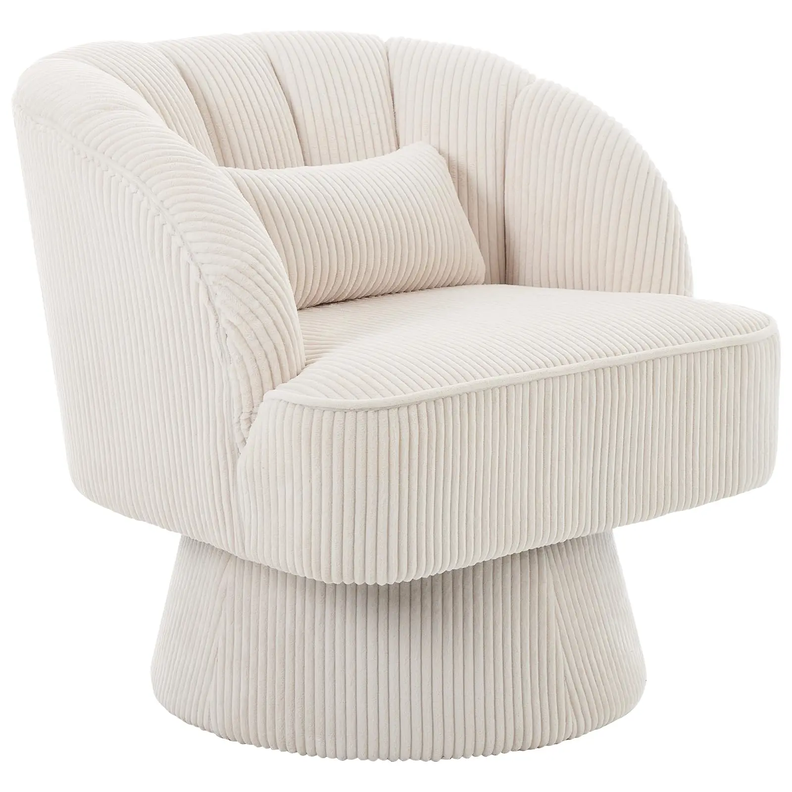 Garvee Plush Swivel Barrel Chair with Cloud-Like Padding, Modern Striped Backrest, and Round Upholstered Velvet Seat for Living Room Comfort and Style