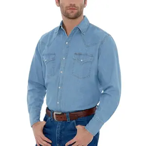Men's Ely Cattleman Long Sleeve Washed Denim Western Snap Shirt