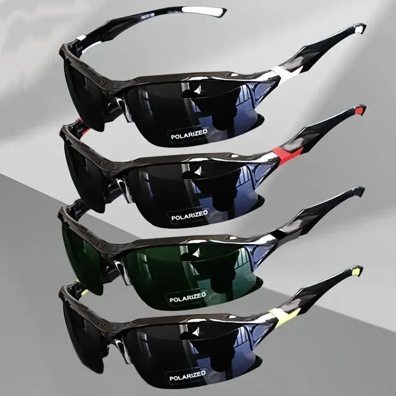 4 Pack Polarized Lens Sports Eyewear for Men - Rimless Square TPU Lightweight Anti-Glare Windproof Sunglasses for Driving, Ootd, Back to School