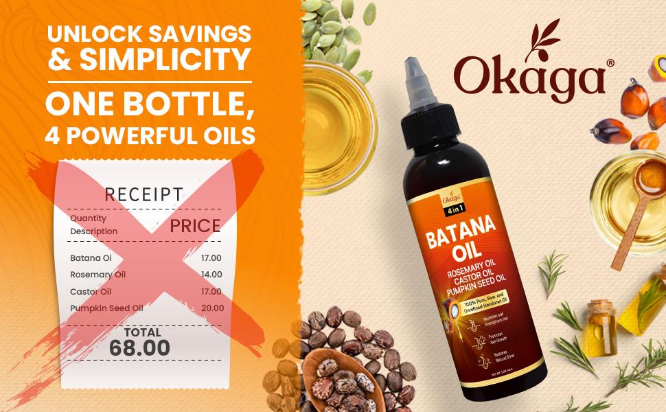 Okaga Hair Growth Set - 100% Organic & Natural Batana Oil with Rosemary, Castor, & Pumpkin Seed Oil - 4 in 1 Hair Growth & Scalp Health Support - (2 x 5 oz)