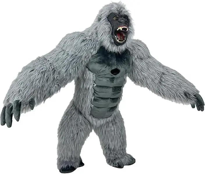 Adult Oversized Gray Scary Gorilla Inflatable Costume - Thick, Breathable, Natural King Kong Outfit with Fan, Battery, Zipper, Strap for Halloween Casual Cosplay, Festival Wave Events, Classic