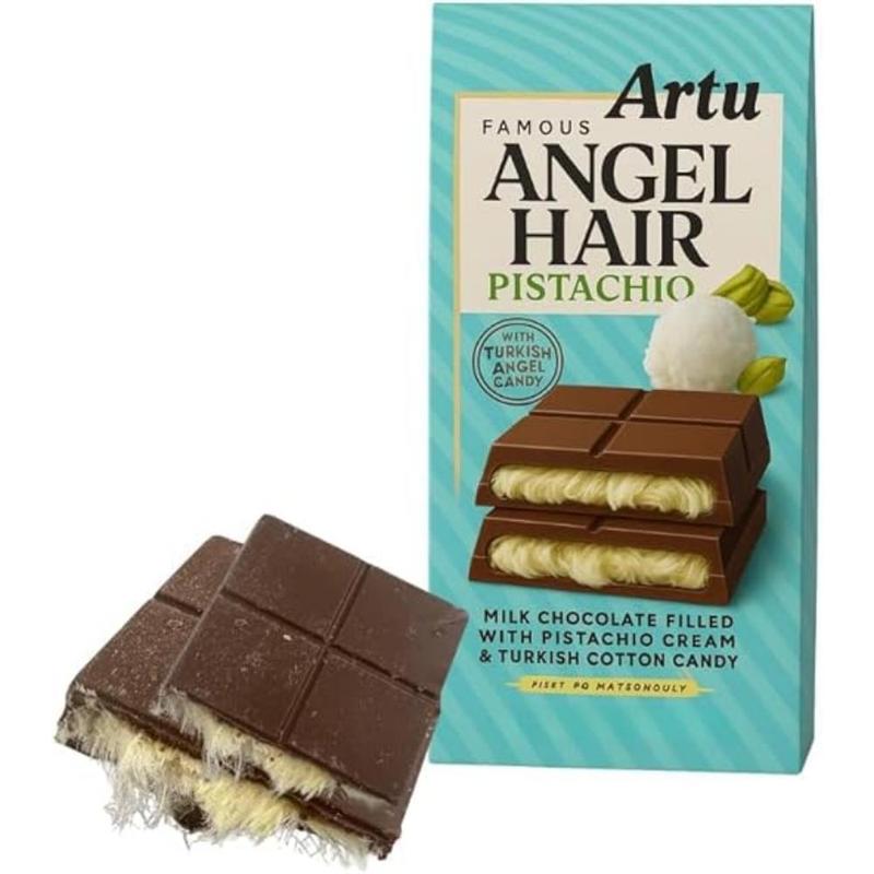 Dubai Chocolate Artu Angel Hair Milk Chocolate Bar 165g – Turkish Dairy Milk Floss with Pistachio Cream & Cotton Candy – Premium Middle Eastern Gourmet Candy Gift