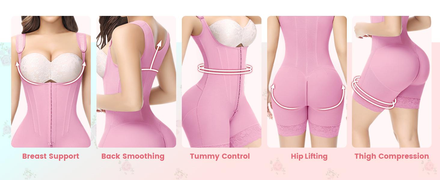 SHAPSHE Fajas Colombianas Shapewear for Women Body Shaper Tummy Control Butt Lifting Moldeadoras Bodysuits with Hook Crotch