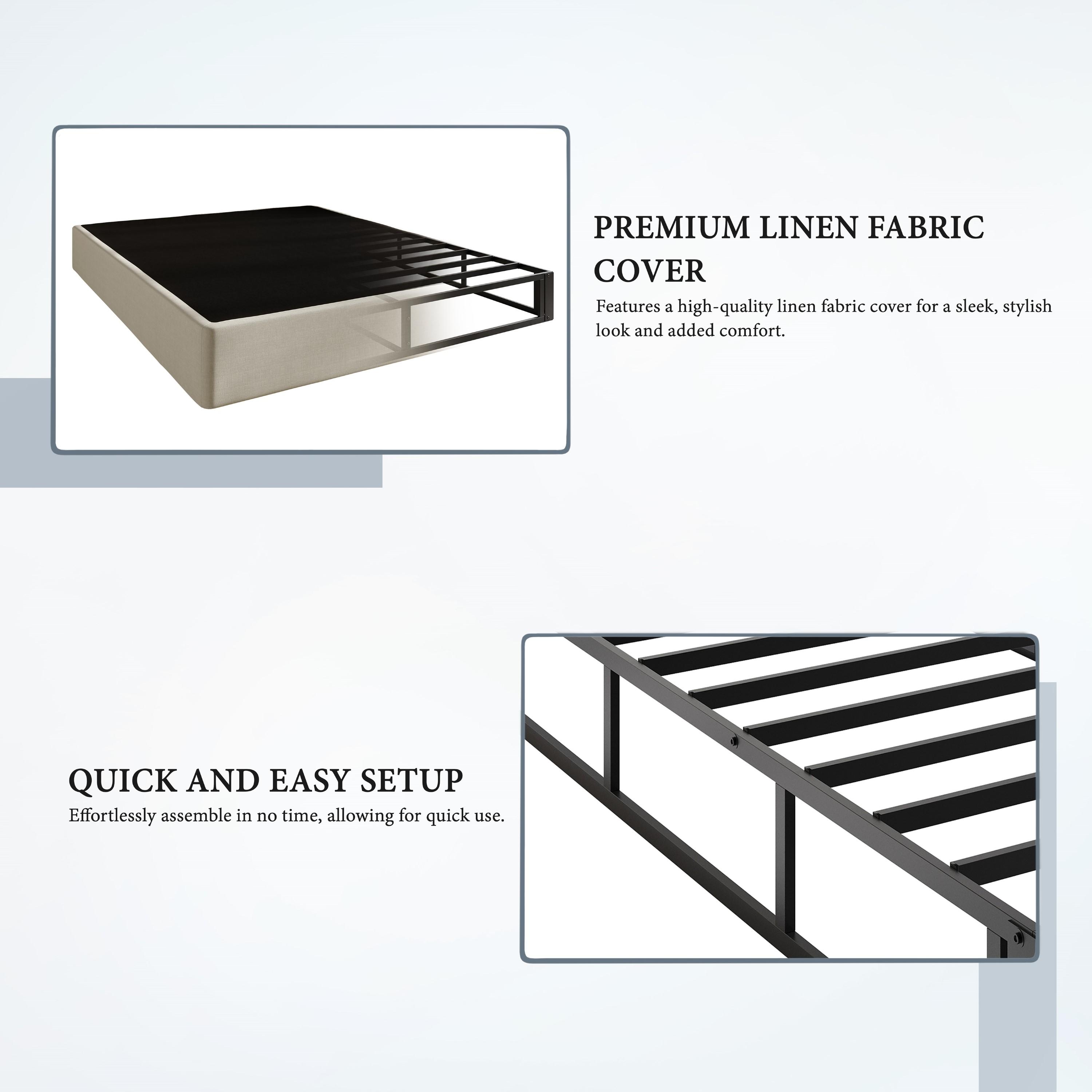 Favorer Warren 8" Metal Box Spring / Bed Foundation - Warm Gray/Black, Durable Metal Construction