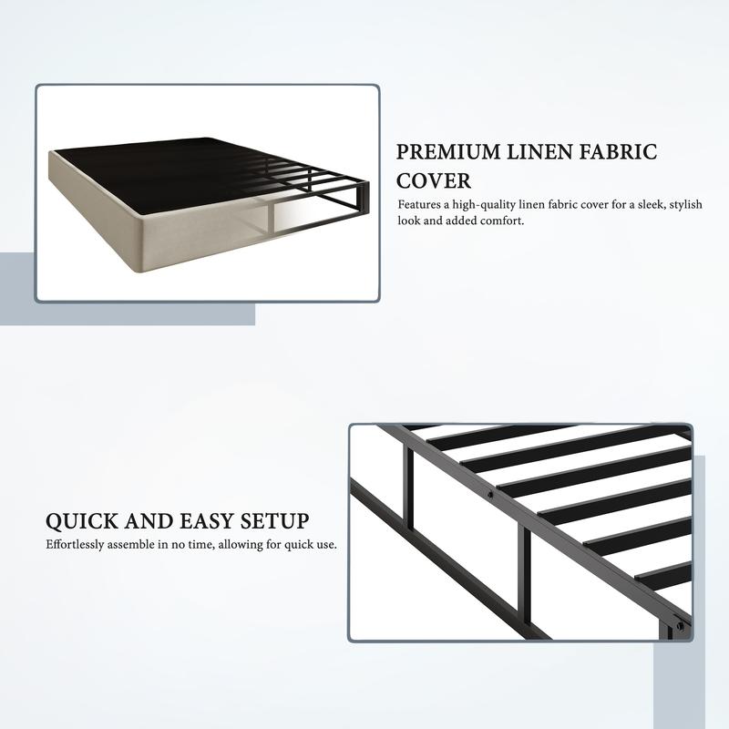 Favorer Warren 8" Metal Box Spring / Bed Foundation - Warm Gray/Black, Durable Metal Construction