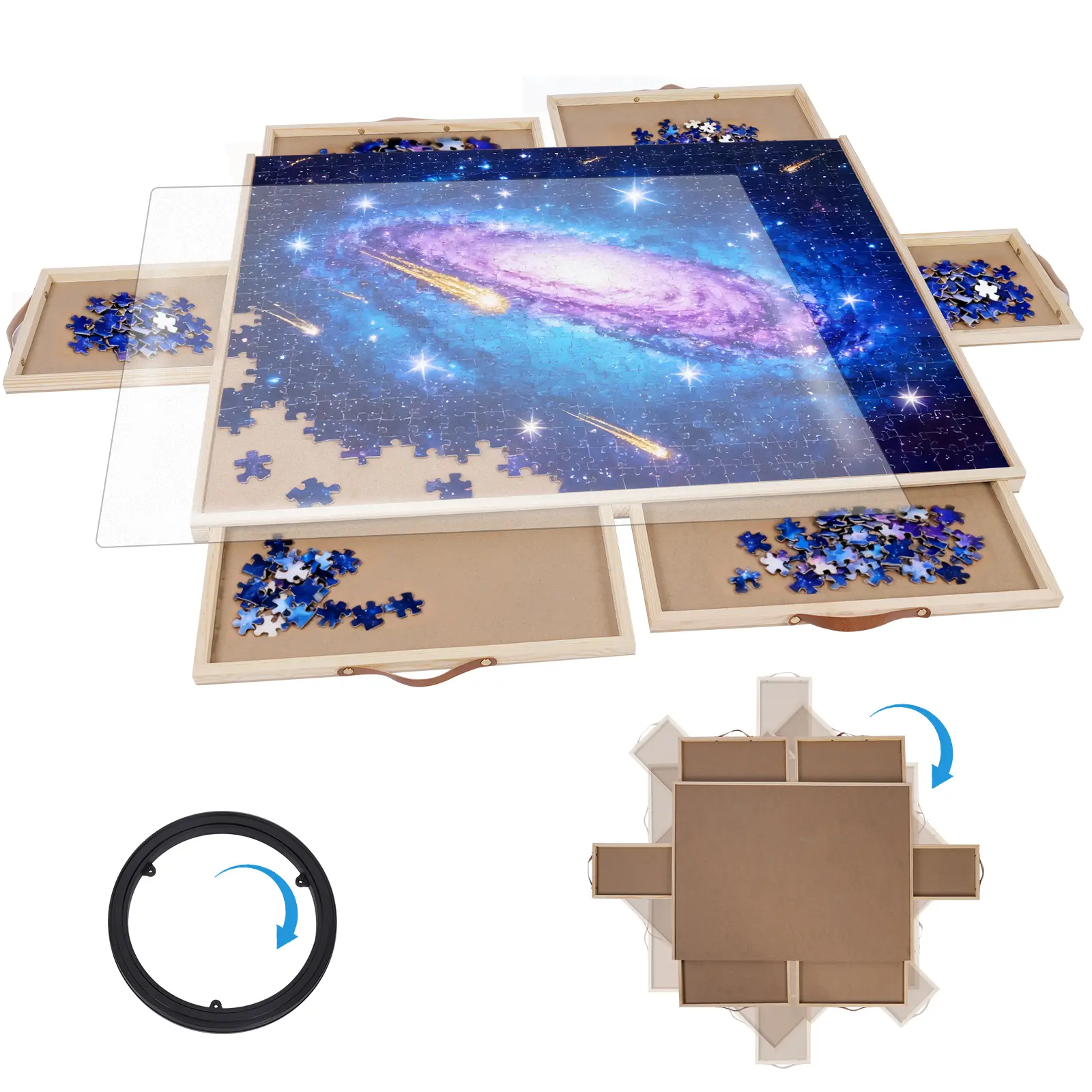 WGCTEK Rotating Wooden Jigsaw Puzzle Board - 1500-Piece Capacity, 35x27 in, 6 Storage Drawers, Durable Build, Large Surface, Multi-Purpose Accessory, Ideal Adult Birthday Gift