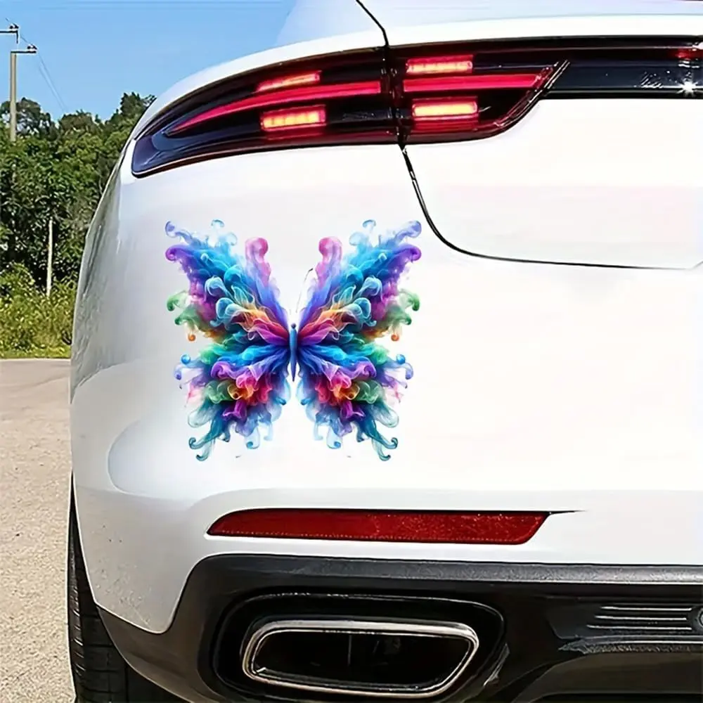 Butterfly Adhesive Permanent Vinyl Car Stickers (2-Pcs), 6-In Die-Cut Sticker Deco, Water-Resistant, Removable, Long-Wearing for Vehicles